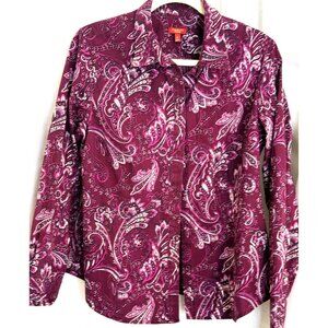 Women's Cotton Burgundy Paisley Button Up long sleeve shirt, TALBOTS Size 16